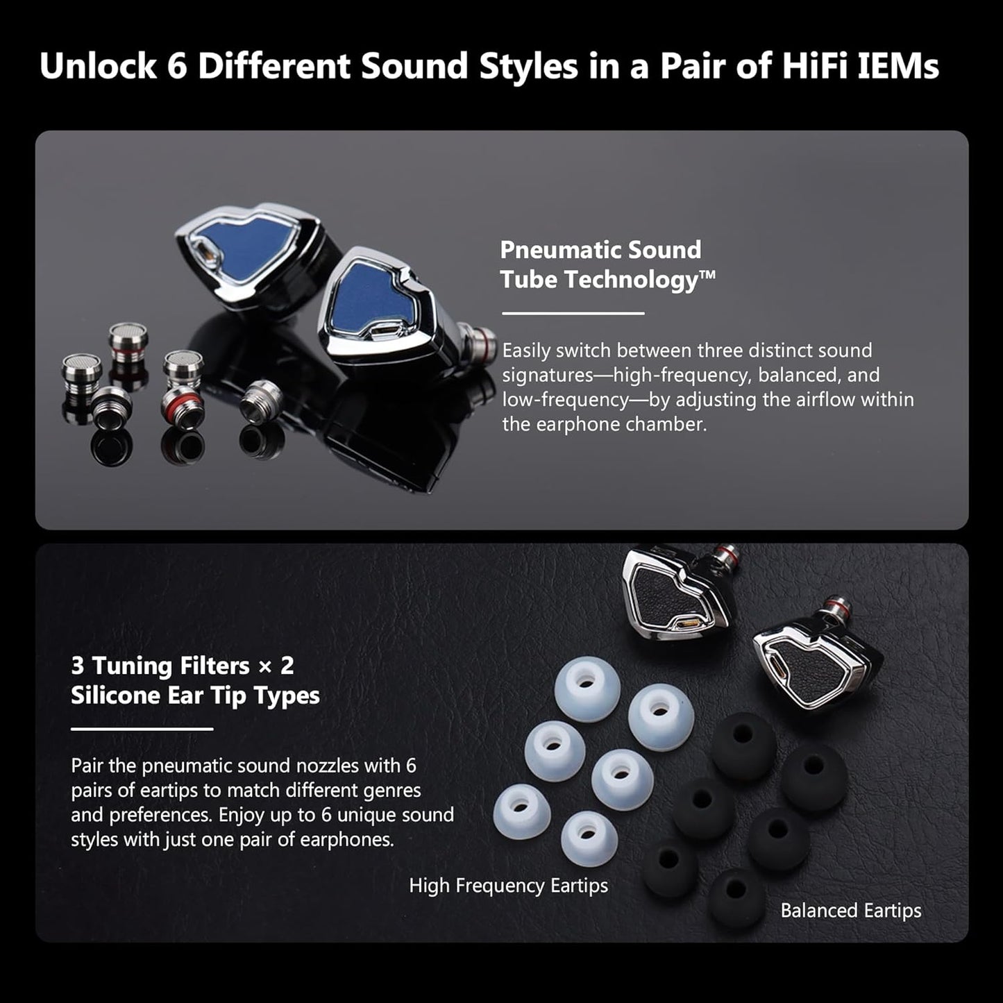 MS2 PRO in-Ear Monitor, 10.2mm Dual-Magnetic Drivers 1DD+1BA Hybird IEMs Wired Earbuds, Zinc Alloy Integrated Molding, Pneumatic Filters for Audiophile Musicians, Detachable 3.5mm OFC Cable