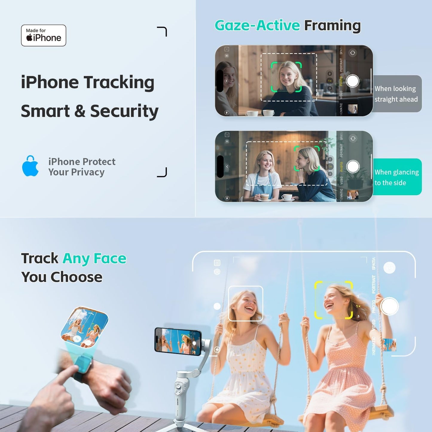 MOGO Only for iPhone, Gimbal Stabilizer for iPhone, [Apple MFi Certified] Cell Phone Gimbal Stabilizer with 360 Degree Tracking for Video Recording, NFC Pair and Magnetic for iPhone 16 Pro Max