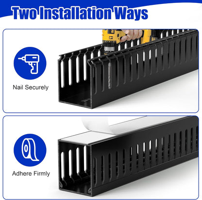 ZhiYo 66in(4X L16.5in) Professional Server Rack Cable Management Raceway, H2in x W2in Cable Raceway Kit, Electrically Safe PVC Open Slot Wire Raceway for Under Desk/Computer/Network Cords, Black