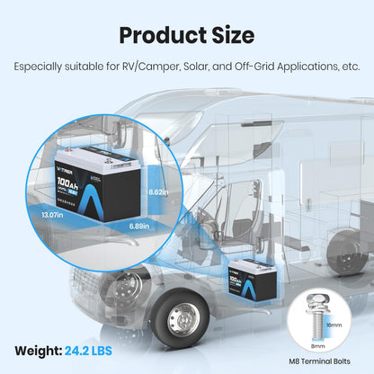 2Pack 12.8V 100AH Group 31 High/Low Temp Cutoff LiFePO4 Lithium Battery with 1280W, Built-in 100A BMS, Rechargeable Battery for RV/Camper,Solar,Off-Grid Applications, Home Energy Storage, Backup Power