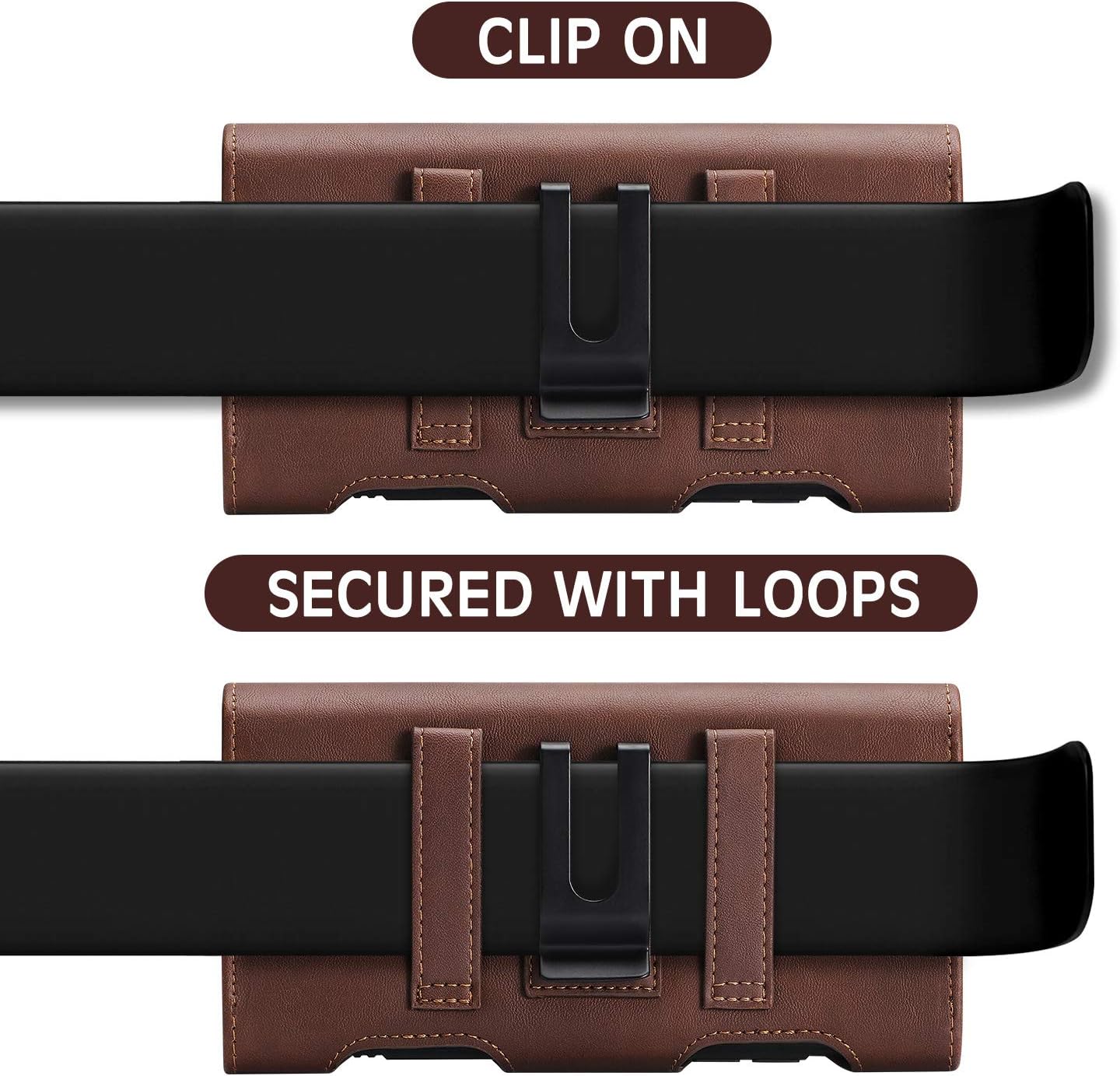 BECPLT for iPhone 17 Pro 17/16/15/14/13/12/11 Pro Holster Case Leather Pouch Case Holster with Belt Clip & Belt Loops with Card Holder for Galaxy S25 S24 S23 S22 S21 5G -Brown