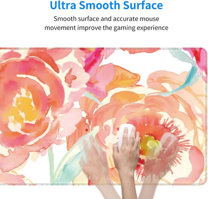 Pink Flower Large Mouse Pad Extended Gaming Mousepad 31.5 x 11.8 Inch with Anti-Slip Rubber Base Cute Office Decor Women Girls Computer Accessories Home Office Supplies