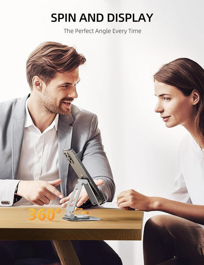 Nulaxy Rotatable Cell Phone Stand, Fully Adjustable Foldable Desktop Phone Holder Cradle Dock, Thick Case Friendly, Compatible with All Phones, Nintendo Switch, Silver