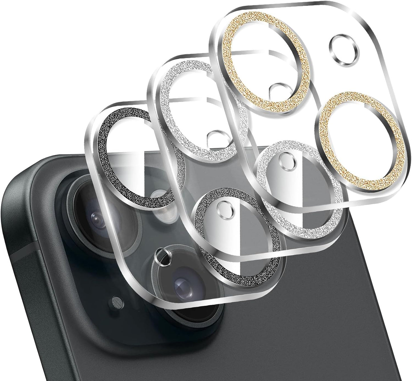 LucBuy 3PCS Sparkling Camera Lens Protector for iPhone 12/iPhone 12 Mini, Full Clear Acrylic Cover with Shiny Colorful Glitter Designed Decoration Back Camera Protector