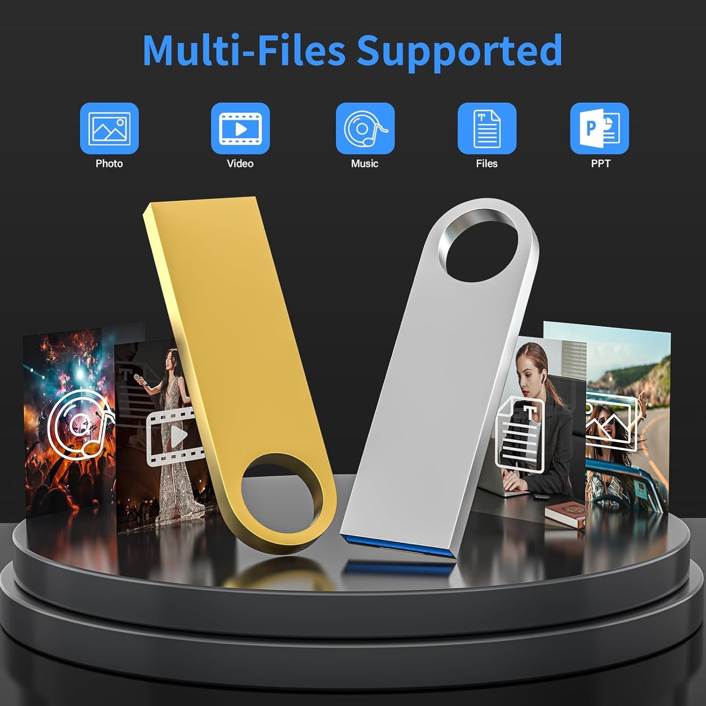 USB 3.0 Flash Drive 32GB 2 Pack, Wooolken High Speed USB 3.0 Thumb Drives Sleek Metal Flash Drives with Keychains, Memory Stick, USB Drive for PC/Computers/Mac/Laptops