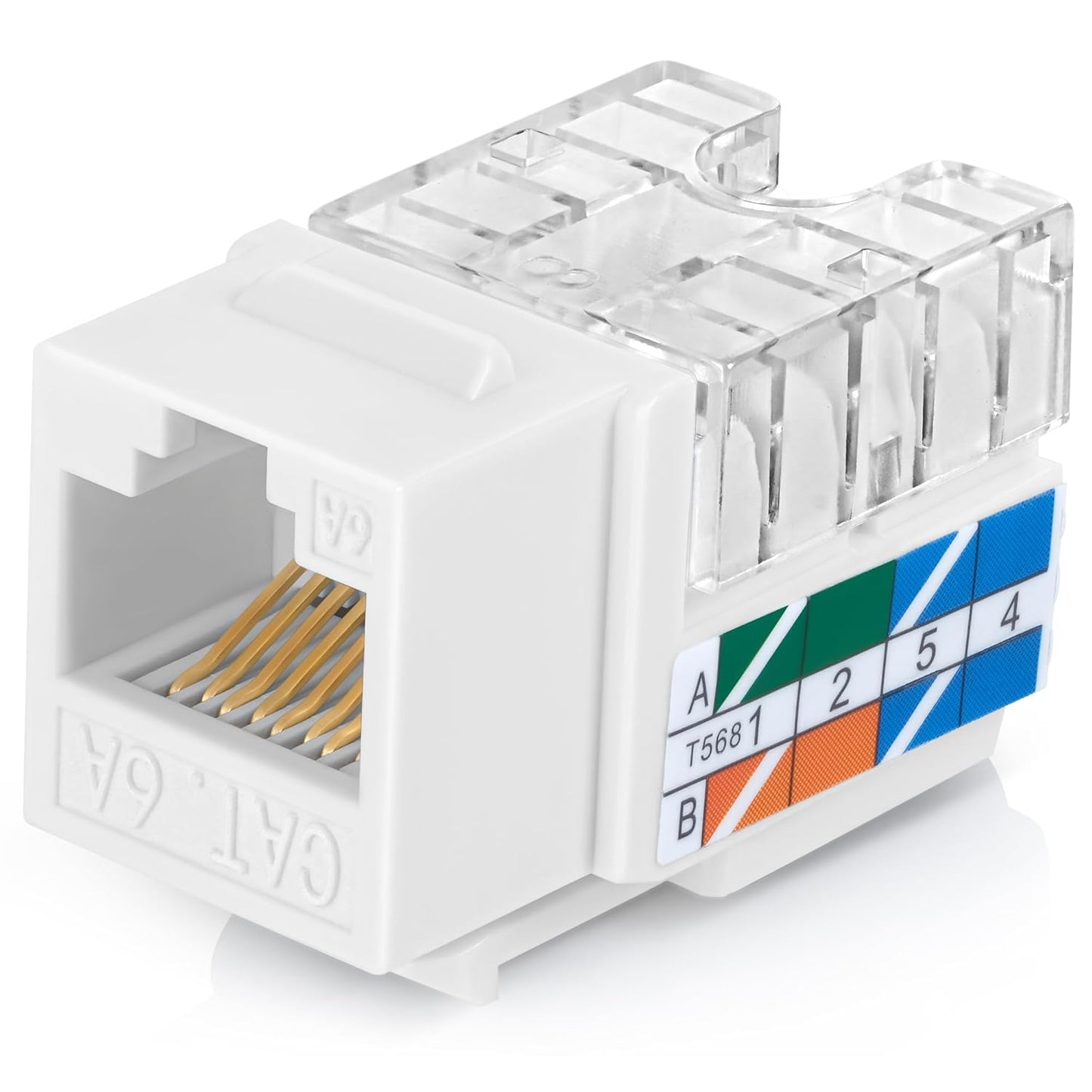 Everest 90° Angled RJ45 Cat6A Keystone Jacks 50-Pack in White - Slim Profile Female RJ45 Connectors - Cat 6A Keystone Jack - Compatible with 90° Angled Speed Termination Tool - easyJACK (B094WB91H3)