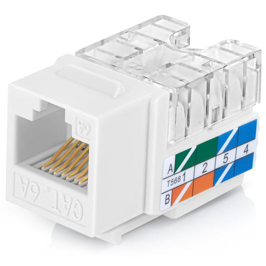 Everest 90° Angled RJ45 Cat6A Keystone Jacks 20-Pack in White - Slim Profile Female RJ45 Connectors - Cat 6A Keystone Jack - Compatible with 90° Angled Speed Termination Tool - easyJACK (B094WB91H3)