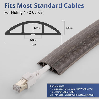 ZhiYo 3.6ft Cord Covers for Wires on Floor, Cord Hider Floor Hide Extension Cords, Soft PVC Cable Cover Cable Protector, Wire Cavity W0.62in H0.31in, Gray Oak Wood