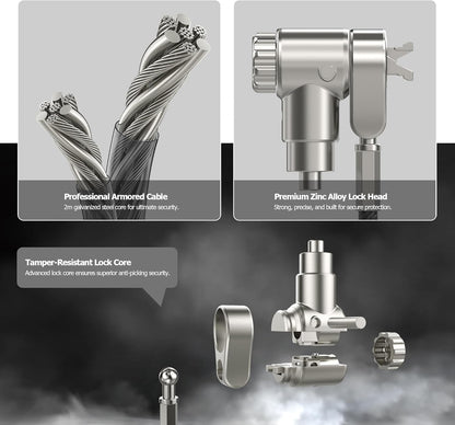 AboveTEK 3-in-1 Universal Laptop Cable Lock, Professional Laptop Security Lock with 2 Keys, Cut-Resistant Steel Locking Cable with 360° Rotating Head, Compatible with K-Slot, Nano & Wedge Slot