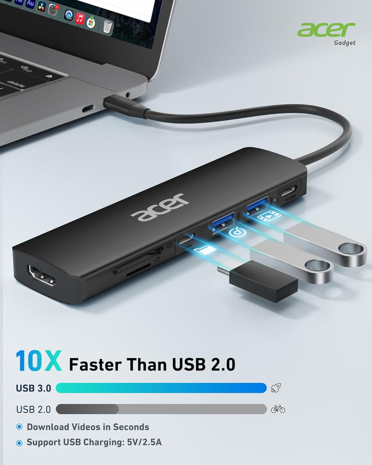 Acer USB C Hub, 7 in 1 USB C to HDMI Dock, 2 USB 3.1 GEN1 and 5Gbps Type-C Data Port, 4K HDMI Port, PD 100W Charging, SD Card Reader, for iPad Pro MacBook Pro Acer Laptops and More (Black)