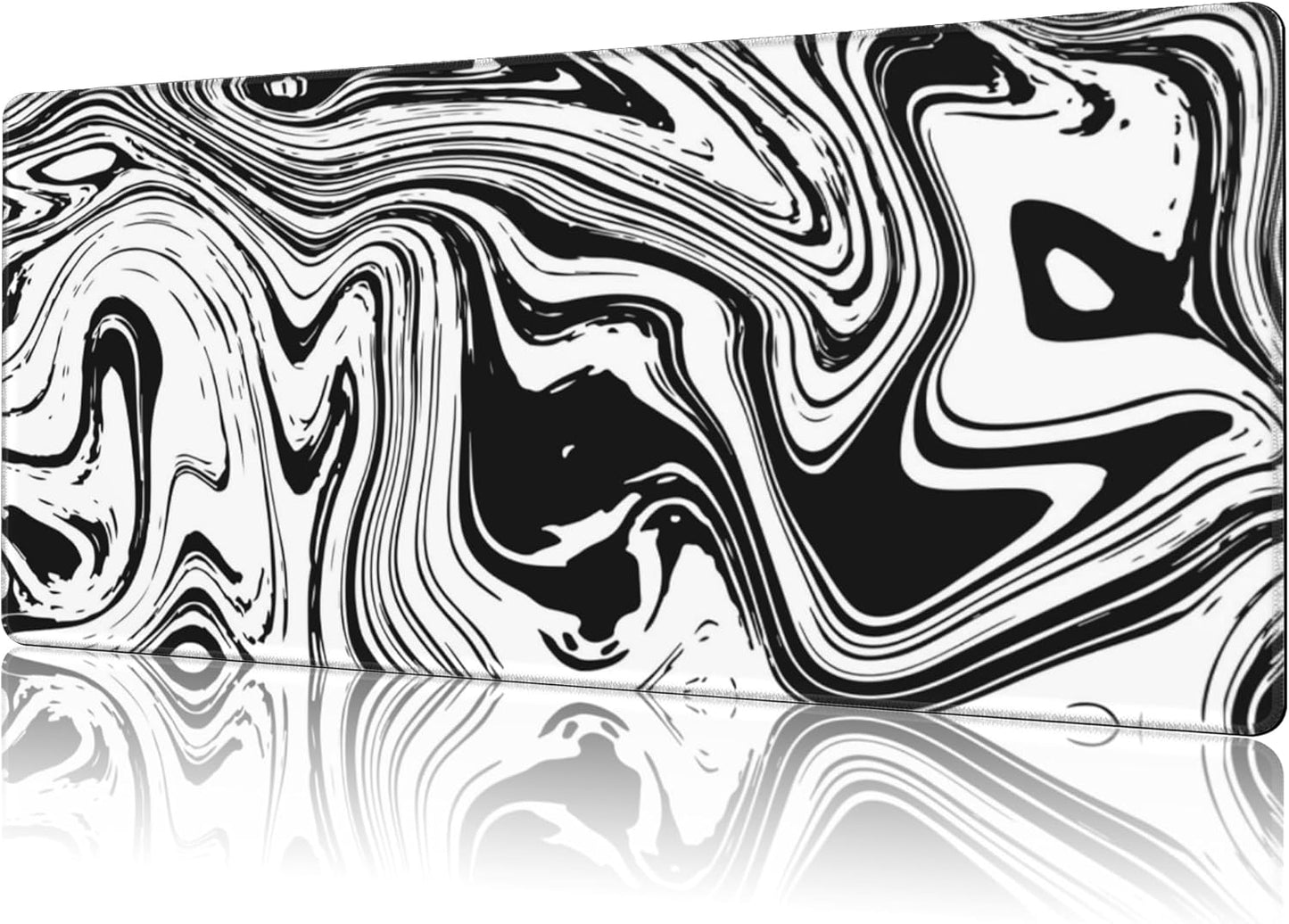 Mouse Pad Large Black and White Fluid Non-Slip Gaming Desk Mat with Stitched Edge Laptop Keyboard Desk Pad for Work Home Gaming (35.4 x 15.7 Inches)