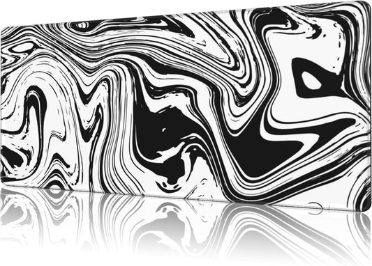 Mouse Pad Large Black and White Fluid Non-Slip Gaming Desk Mat with Stitched Edge Laptop Keyboard Desk Pad for Work Home Gaming (35.4 x 15.7 Inches)