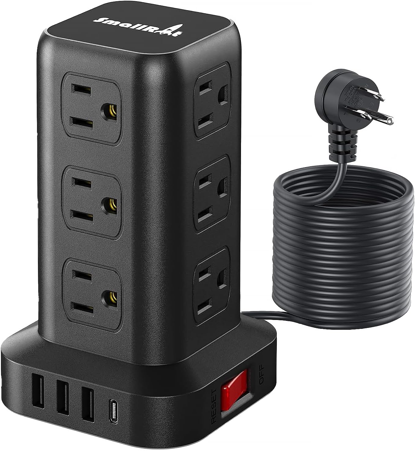 15FT USB C Power Strip Surge Protector Tower, Mini Power Strip Tower Travel 12 AC 4 USB Power Strip with USB Ports, Overload Protection for Home Office