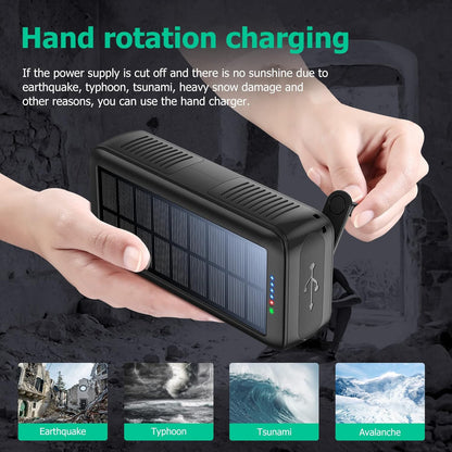 Solar Charger Power Bank 63200mAh, Portable Charger with Dual Outputs & Dual Inputs 4 LEDs Flashlight, Hand Crank Power Bank Fast Charging Battery Pack for Outdoor Camping Survival Gear