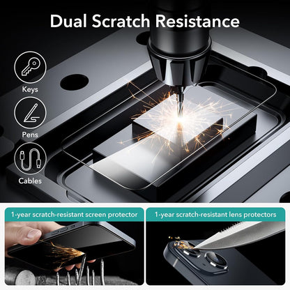 ESR 3+2 Pack for iPhone 15 Plus Screen Protector, 3 Black Edge Tempered-Glass Film and 2 Set Camera Lens Protector, 2.5D Curved Edges, Full-Coverage Military-Grade Protection, Scratch Resistant