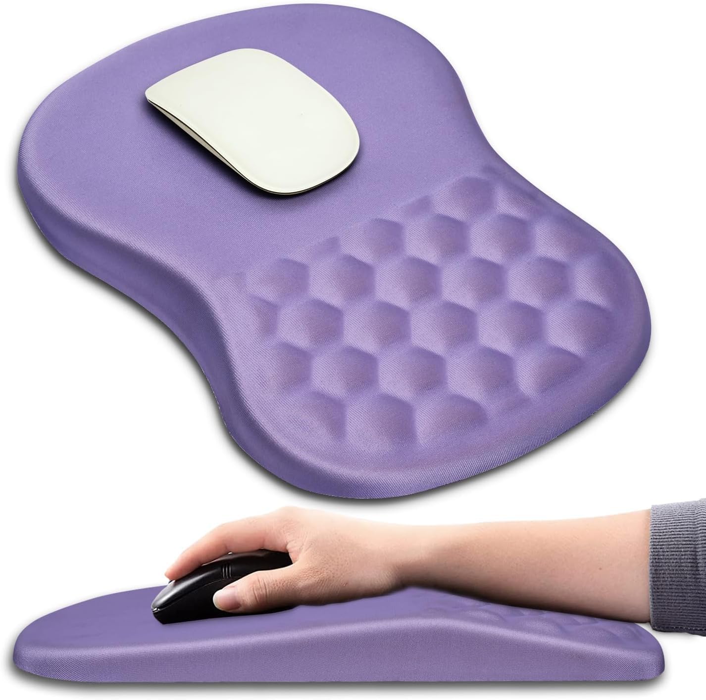 Hokafenle Ergonomic Mouse Pad Wrist Support with Massage Design, Wrist Rest Pain Relief Mousepad with Memory Foam&Non-Slip PU Base, Mouse Pads for Wireless Mouse & Desk (12x8 inch,Lavender)
