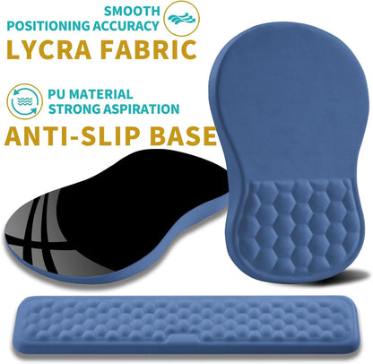 Hokafenle 2 in 1 Ergonomic Mouse Pad Wrist Support & Wrist Rest for Computer Keyboard Set, with Relieve Carpal Tunnel Pain Massage Bulge and Full Memory Gel Design (2In1 Set, Midnight Blue)