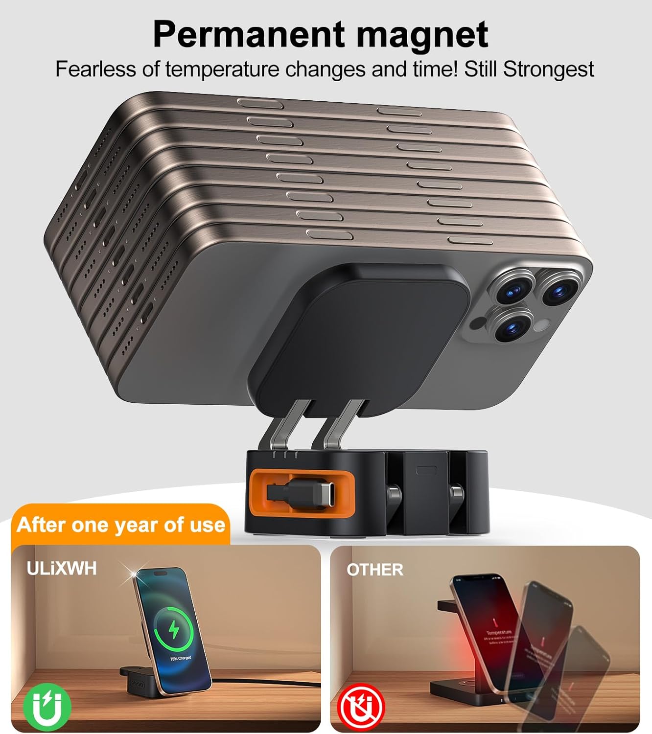 Retractable 3 in 1 Charging Station for Apple, 15W Fast for Magsafe Foldable Magnetic Wireless Charging Stand with Retractable Cable, for Travel, for iPhone 16/15/14/13, Apple Watch, AirPods