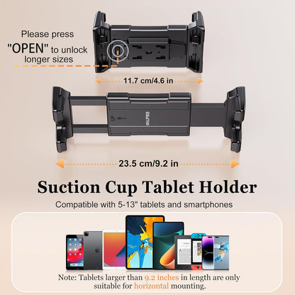 OHLPRO Tablet Holder for Car Dashboard [Suction Cup Mount] Windshield Wall Desk, Adjustable Stand for 5-13" iPad mini Air Pro Galaxy Tab S9 Phone - Heavy Duty Truck Accessories