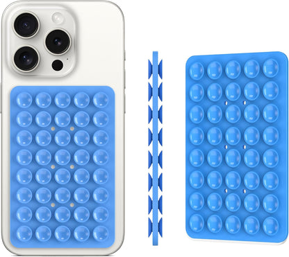 2PACK Silicone Double Sided Suction Phone Case Mount, Detachable Hands Free & Strong Grip Holder for Selfies & Videos, Compatible iPhone Android (Blue, 2Pack 40 Suction Cups)