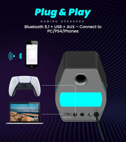 Edifier Hecate RGB Gaming Speakers, 32W Peak Power, Bluetooth 5.1, Game/Movie/Music Modes, 12 RGB Lighting Effects, Compact Design for PC/PS4/Desktop - Red