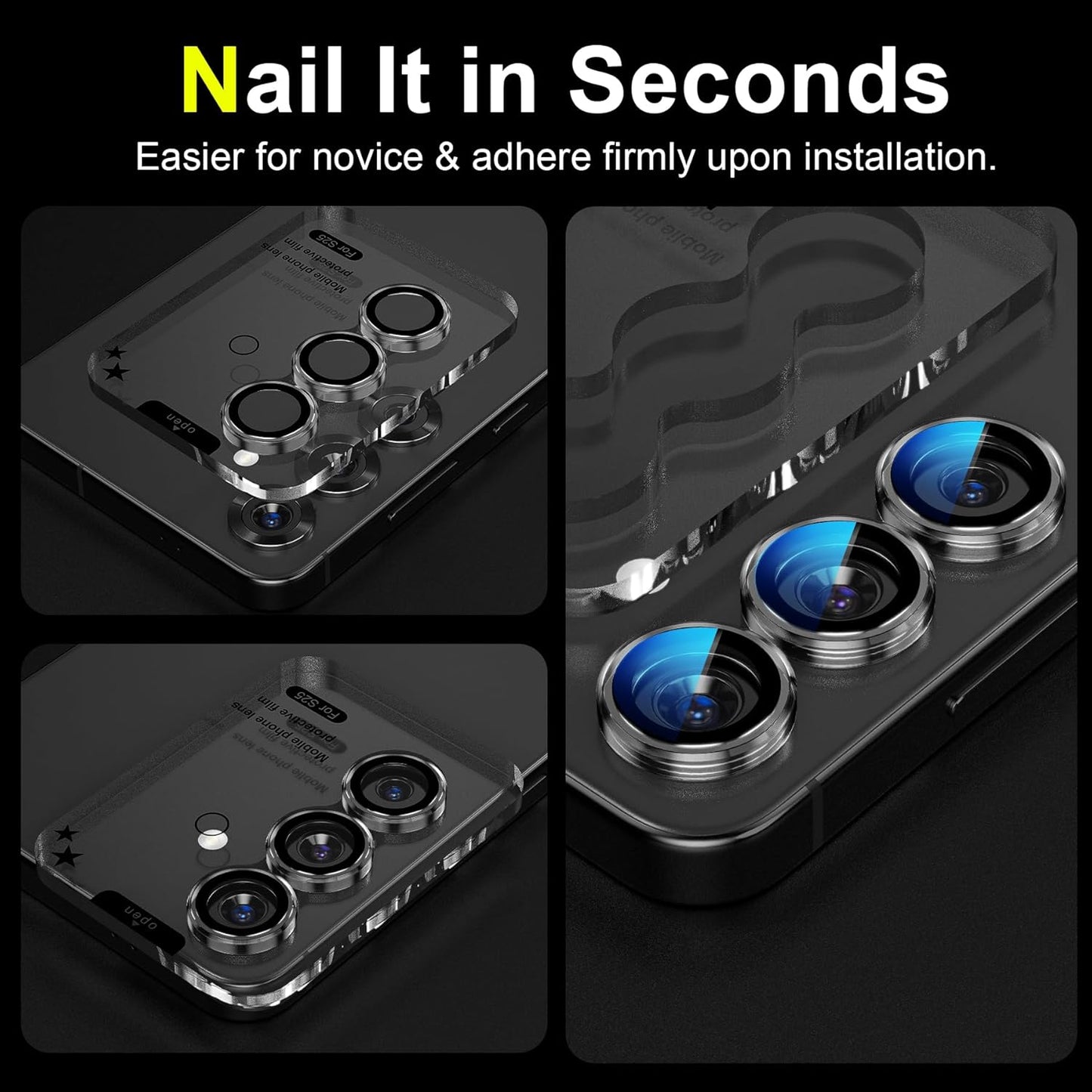 YWXTW Camera Lens Protector for Samsung Galaxy S25 Accessories [1:1 Fit & Ultra Clarity] 9H Tempered Glass Metal Individual Ring Camera Cover Screen Protector for S25, Case Friendly (Clear)