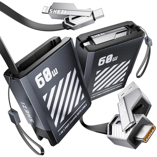 [ Retractable] 4-in-1 Compatible with USB C to Lightning Cable, 60W High-Speed Charging & Fast Data Transfer,CarPlay & Android Auto Support Multi Charger Cord Combo for iPhone/Samsung/iPad,3FT