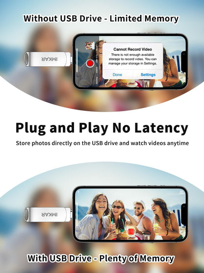 MFi Certified 512GB Flash Drive for iPhone iPad, IMKAR Memory Stick Storage for Photos Videos, Compatible with iPhone iPad Android and PC, Plug and Play No Application Required (Metal Silver)