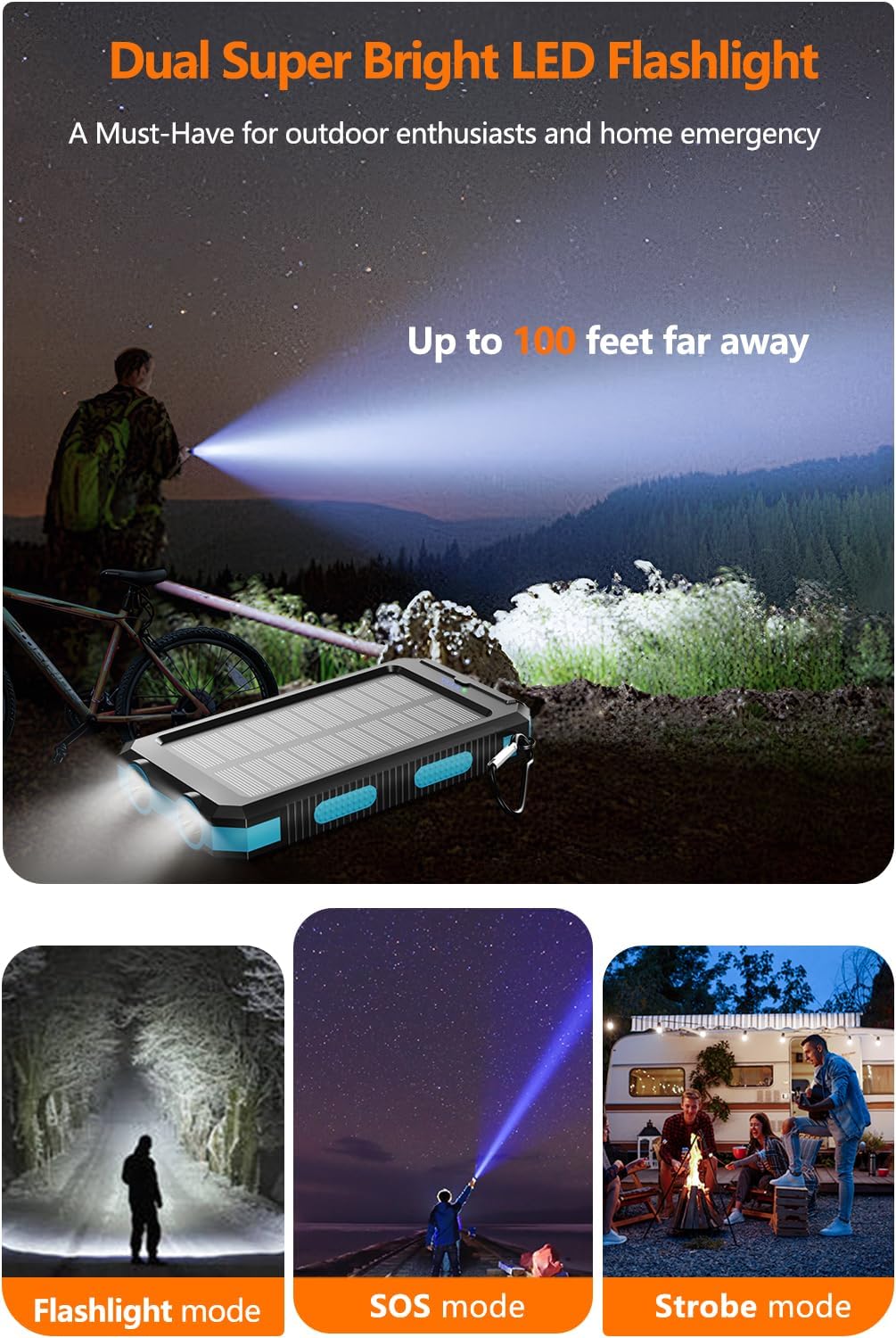 Power Bank 38800mAh Solar Portable Phone Charger with USB-C Fast Charging Battery Pack, with Compass LED Flashlight IP65 Waterproof, Compatible with iPhone, Samsung, iPad, Perfect for Outdoor, Camping