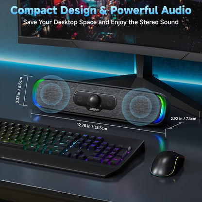 SOULION R200 Bluetooth Computer Speakers, Compact PC Speakers, USB C/USB Plug & Play Desktop Speaker with Colorful LED Lights, Clear Sound PC Soundbar for Computer Desktop Laptop Monitor