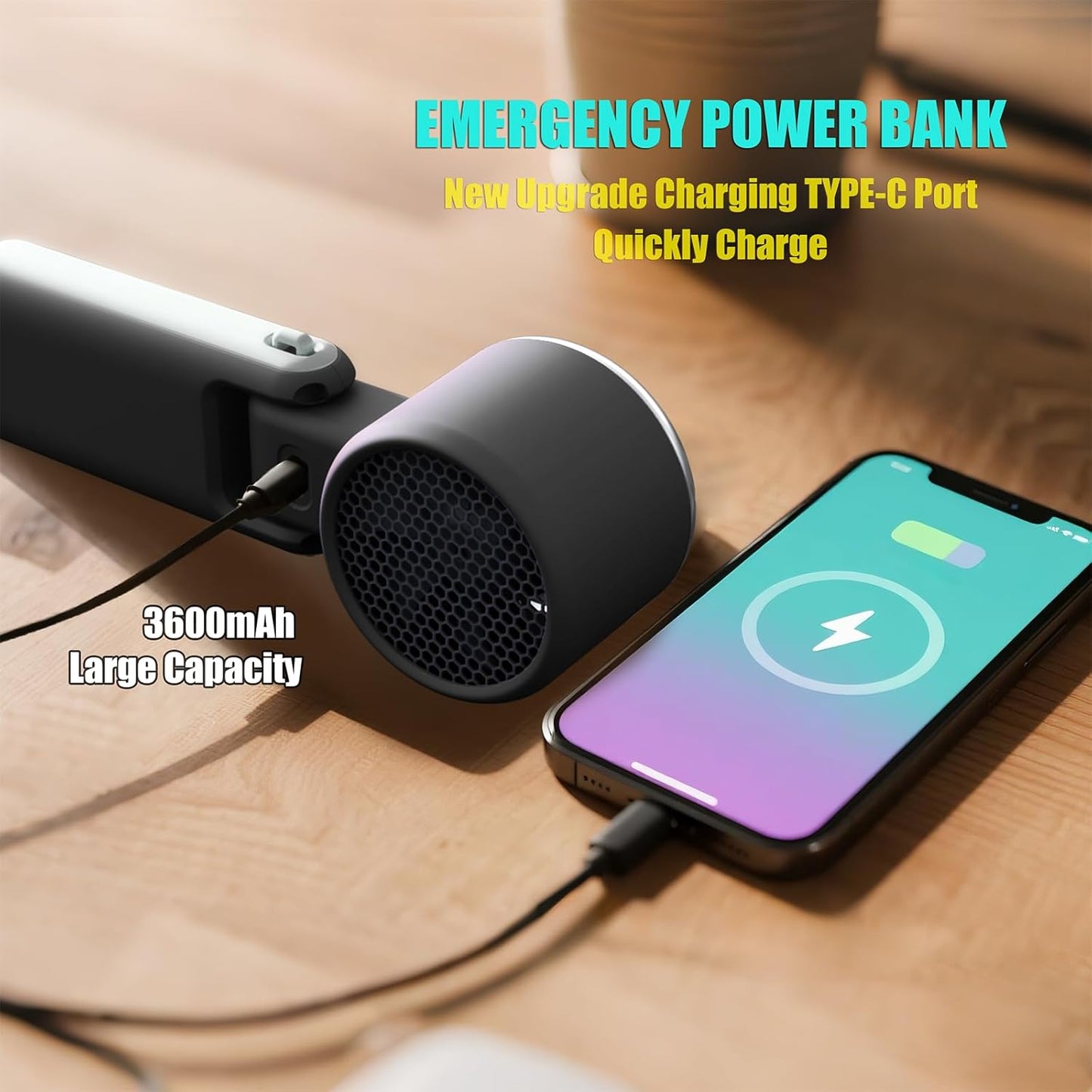 Foldable Handheld Fan | 5-Speed Turbo Blast | 16-Hour Runtime | Type-C Fast Charging | 3-in-1 Portable Design - Perfect for Travel, Camping, Office & Gifts