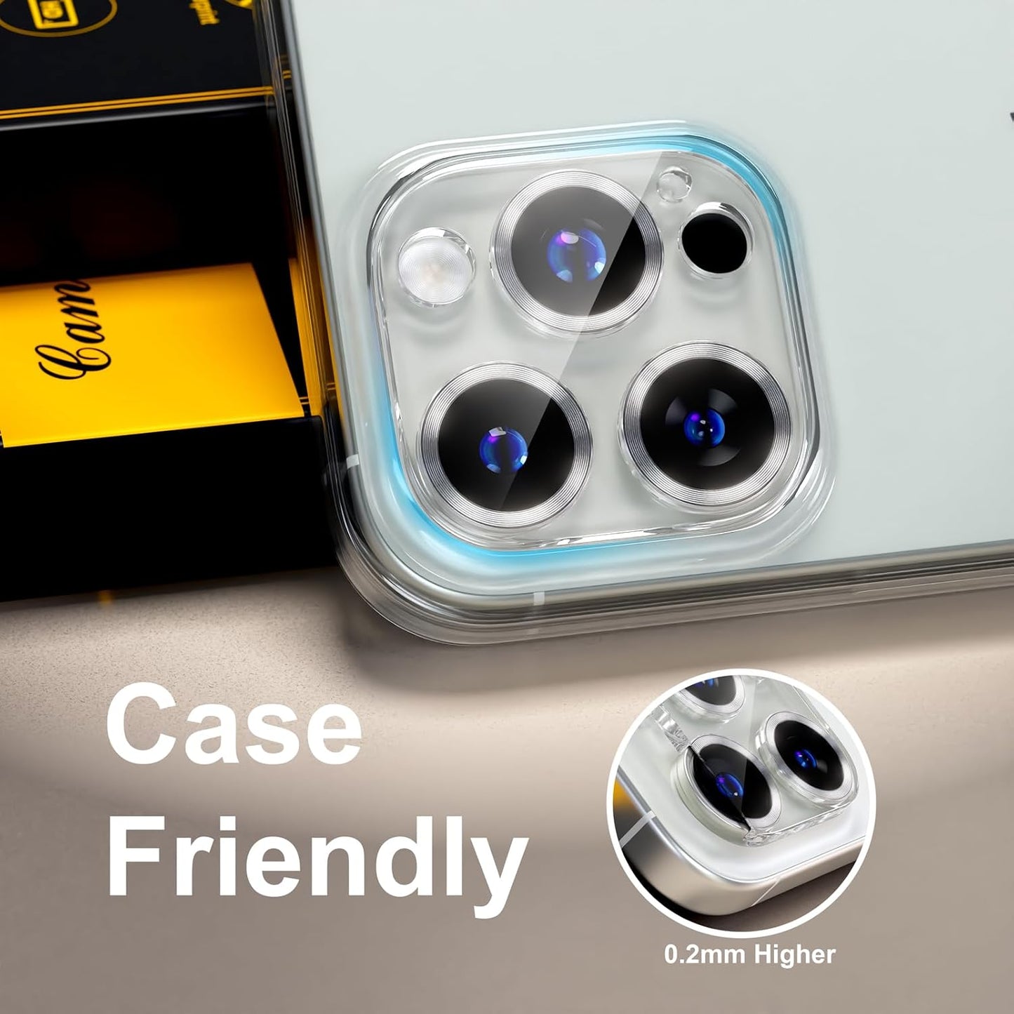 beuxece for 6 Pack iPhone 16 Pro/iPhone 16 Pro Max Camera Lens Protector [Drop Protection] [Case Friendly] [Easy Installation] 9H Tempered Glass Camera Screen Protector Cover, CD Silver