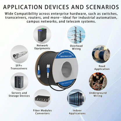 200M/656FT LC to LC Armored Outdoor Fiber Optic Cable, Single Mode Duplex 9/125μm SMF Fiber Patch Cord, OS1/OS2 Compatible, Black LSZH Jacket, Uniboot Jumper for FTTH, Data Center, Long-Distance Use
