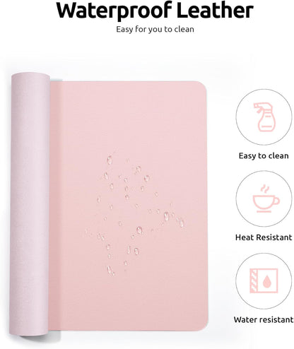 YSAGi Leather Desk Protector, Office Mat, Large Mouse Mat, Non-Slip PU Leather Blotter, Laptop Desk Pad, Waterproof Writing Pad for Office and Home (Light Pink, 35.4" x 17")