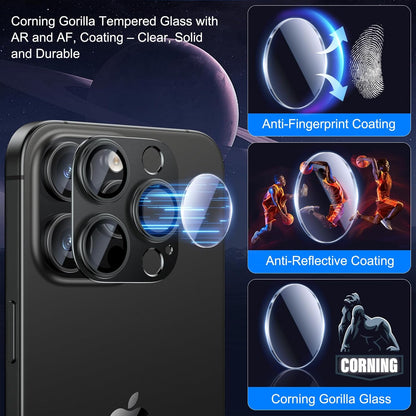 Esanik Upgrade 2 Pack for iPhone 15 Pro/iPhone 15 Pro Max Camera Lens Protector, Aluminum Alloy Metal matte Case Tempered Glass Camera Screen Cover, Scratch Resistant Case Friendly (Black)