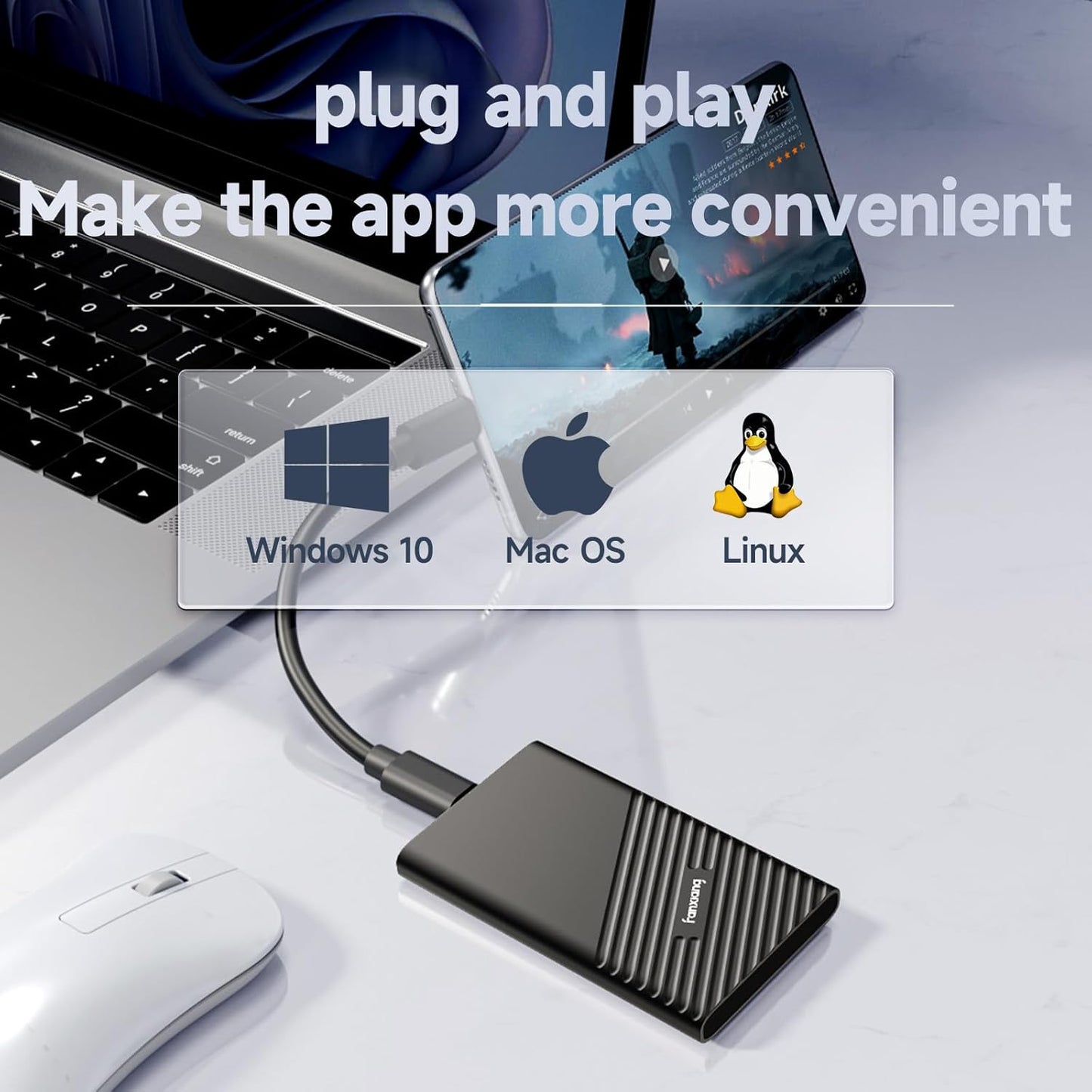 fanxiang 4TB External SSD Portable, Up to 2000MB/s, USB C External Solid State Drive External Hard Drive, USB 3.2 Gen2*2 Type-C SSD for iPhone 15/Pro/PC/Laptops/Creators/Gaming