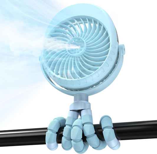 Misting Baby Stroller Fan, 4000mAh Rechargeable Battery Operated, 270°Pivoting, 15H Cooling,50ml Portable Water Sprayer Misting Fan with Flexible Tripod Clip on Car Seat Crib Treadmill Bunk Bed