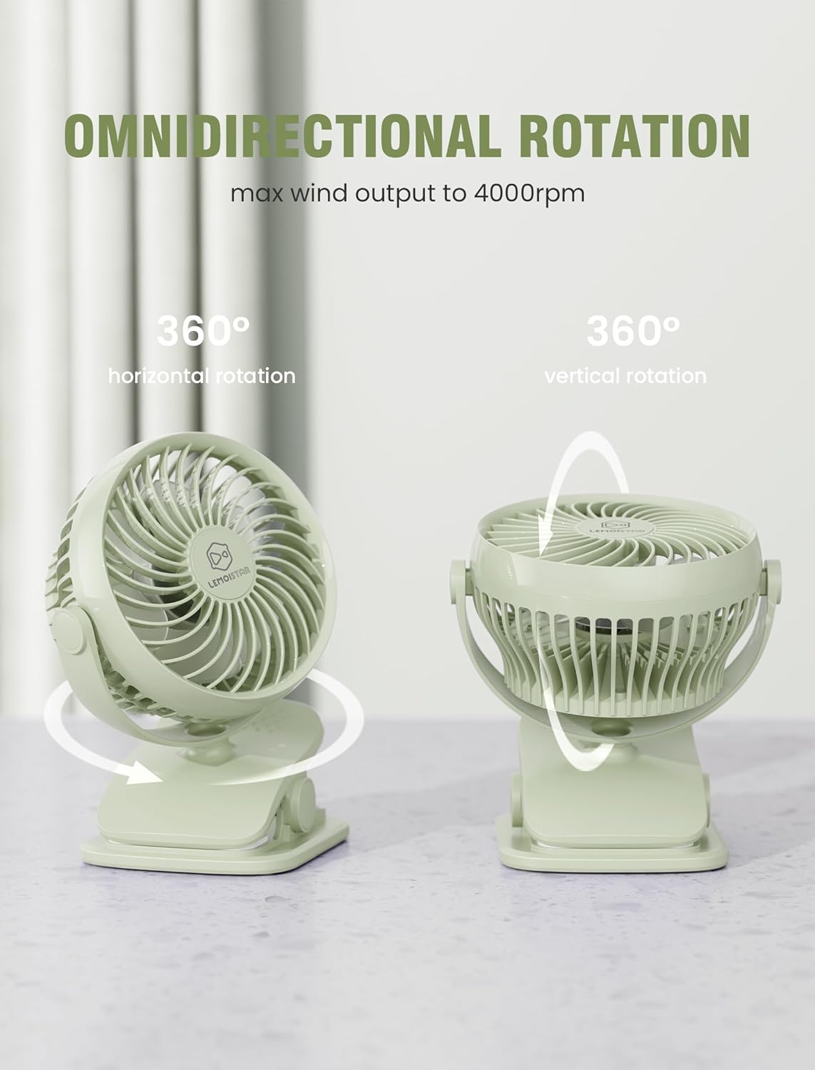 Shinebella AA Battery Powered Clip on Fan with 4-Speed, 5’’ Small Desk Fan with Aroma Function, USB Powered, 360°Rotation, Ultra Quiet, for Golf Cart, Stroller, Bedroom,Car(Batteries Not Included)