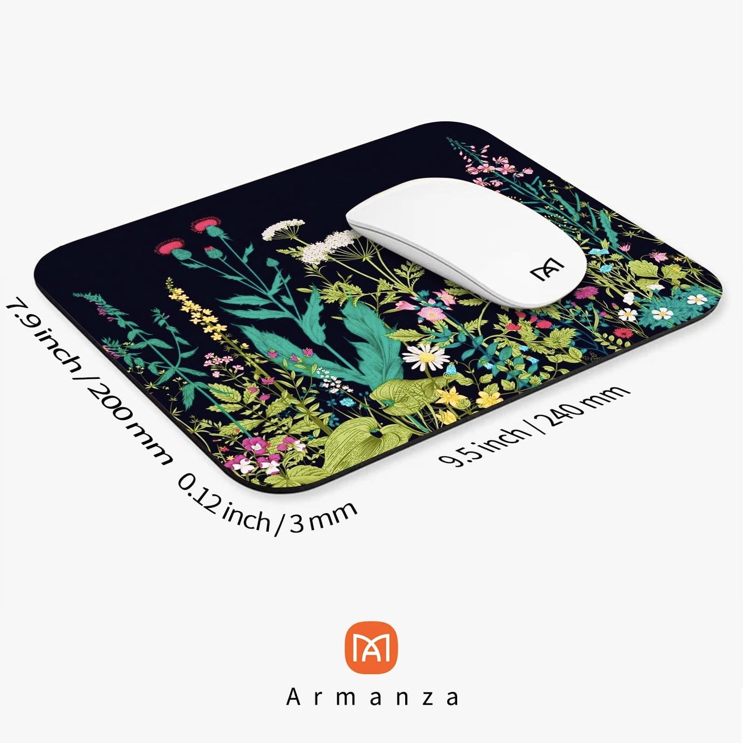 Square Mouse Pad Midnight Flowers,Personalized Premium-Textured Custom Mouse Mat Design,Washable Mousepad Cloth,Non-Slip Rubber Base Computer Mouse Pads for Wireless Mouse