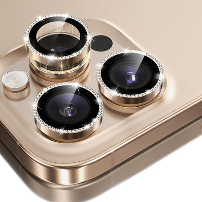 GolbinBox Camera Lens Protector for iPhone 16 Pro Max/16 Pro, 1:1 Invisible Fit, 9H Tempered Glass Ultra HD Metal Individual Camera Cover Screen Protectors for Women, Case Friendly, Bling/Desert Gold