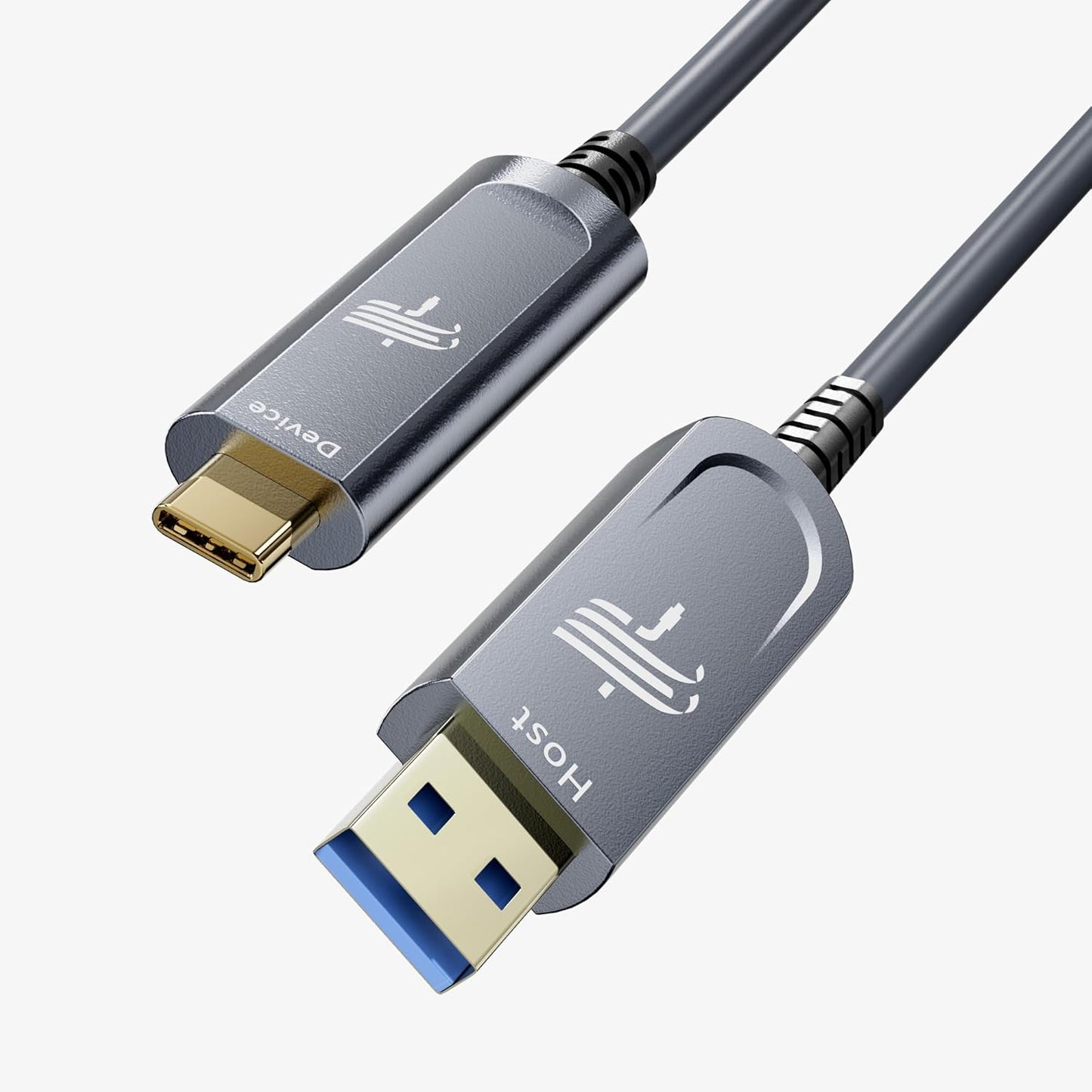 Fiber Optic USB A to USB C Cable(50ft),High Speed 10Gbps USB 3.2 Gen2 Active Optical Cable for VR, Webcam, Laptop,Camera,Projector etc,Grey
