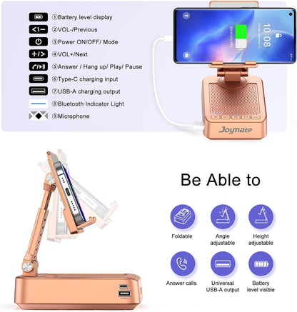 Gifts for Women Girls, Bluetooth Speaker Phone Stand with Charging Function 360° Rotable Adjustable Cell Phone Holder with HD Surround Sound for Desk Fits All Phones,Tablet (Rose Gold)