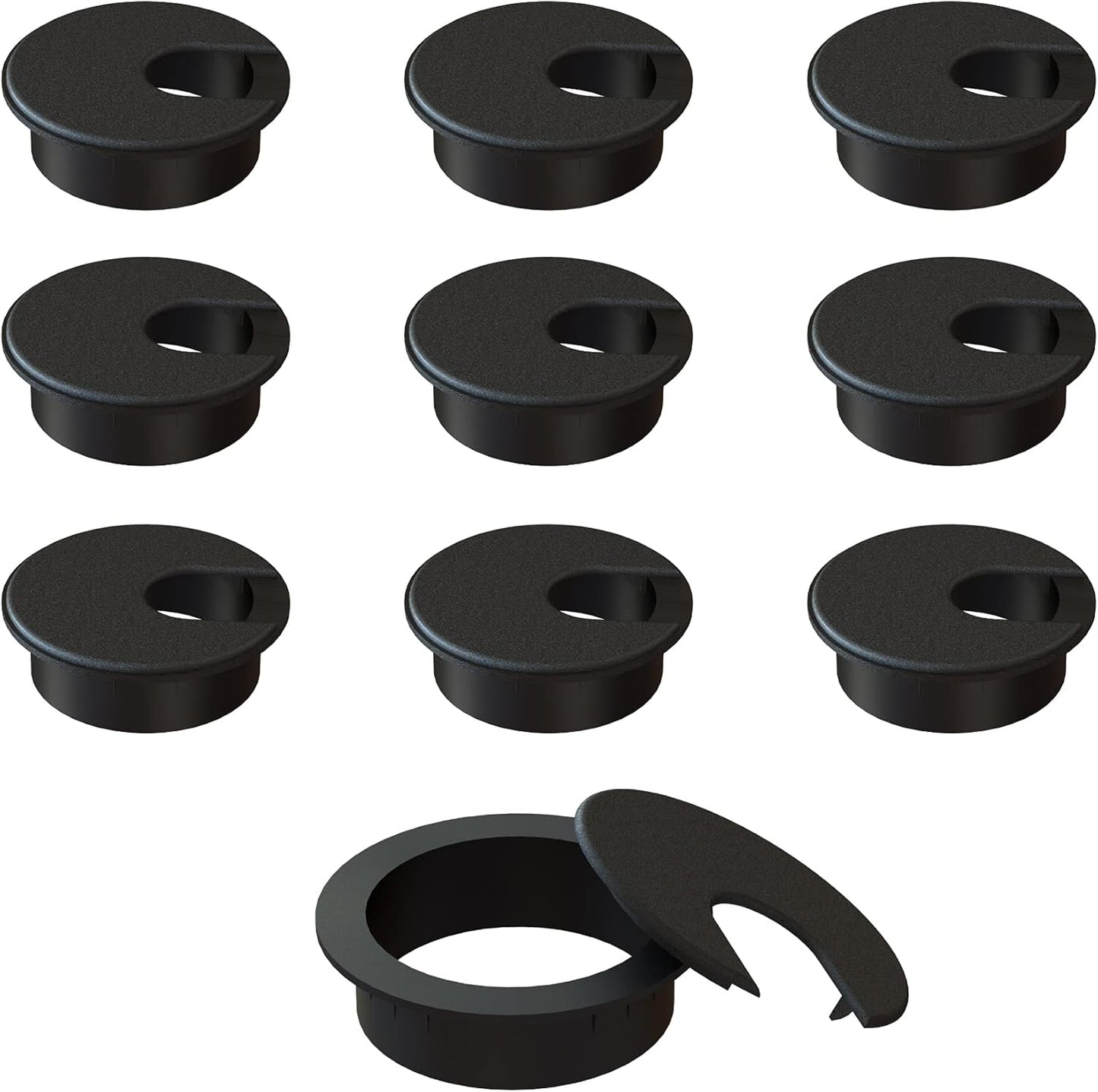 MAHDPRO Desk Grommet 2 Inch (50 mm) Pack of 10 - Black ABS Plastic Desk Cord Hole Cover to Arrange Cables & Wires Through Computer Table/Countertops