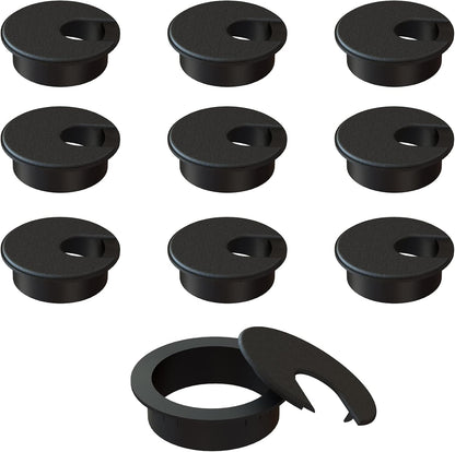 MAHDPRO Desk Grommet 2 Inch (50 mm) Pack of 10 - Black ABS Plastic Desk Cord Hole Cover to Arrange Cables & Wires Through Computer Table/Countertops