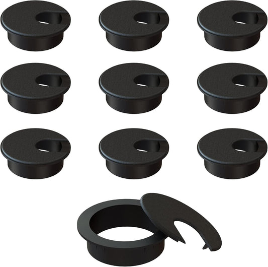 MAHDPRO Desk Grommet 2 Inch (50 mm) Pack of 10 - Black ABS Plastic Desk Cord Hole Cover to Arrange Cables & Wires Through Computer Table/Countertops