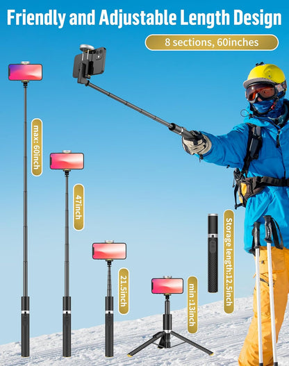 Phone Tripod Selfie Stick:Phone Stand for Recording,Bluetooth Selfie Stick for iPhone Compatible with Android（Samsung Galaxy s24 Ultra） is Content Creator 's Travel Essentials Tool