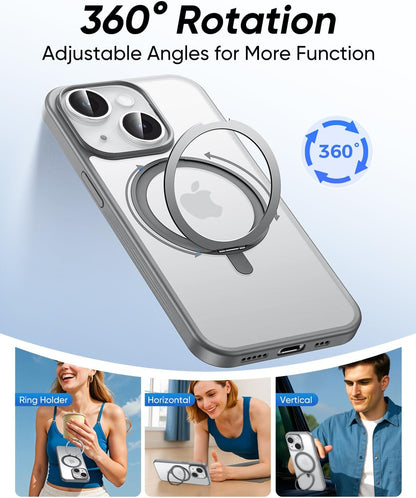 MAGIC JOHN 360° Rotatable Magnetic Invisible Stand for iPhone 14/iPhone 13 Case [Anti-Slip Grip] [Compatible with MagSafe] 16FT Shockof for iPhone 14/13 Case with Kickstand, Gray