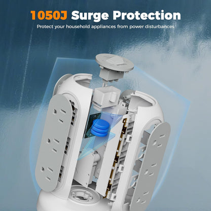 Surge Protector Power Strip Tower, TESSAN 5 FT Retractable Extension Cord with Multiple Outlets, 11 Outlets with 3 USB (1 USB C) Charging Station, 1050J, Office Desk Supplies, Dorm Essentials