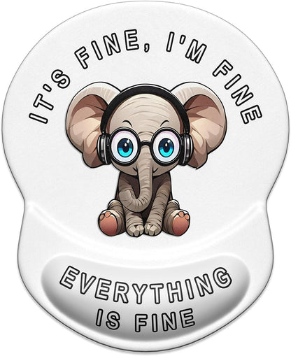 ITNRSIIET Ergonomic Mouse Pad with Gel Wrist Support Small Wrist Rest Smooth Surface Non-Slip PU Base Comfortable Office Supplies Pain Relief, 8.7 x 7.2 inches, Pretty Fine Elephant White