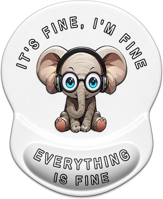 ITNRSIIET Ergonomic Mouse Pad with Gel Wrist Support Small Wrist Rest Smooth Surface Non-Slip PU Base Comfortable Office Supplies Pain Relief, 8.7 x 7.2 inches, Pretty Fine Elephant White